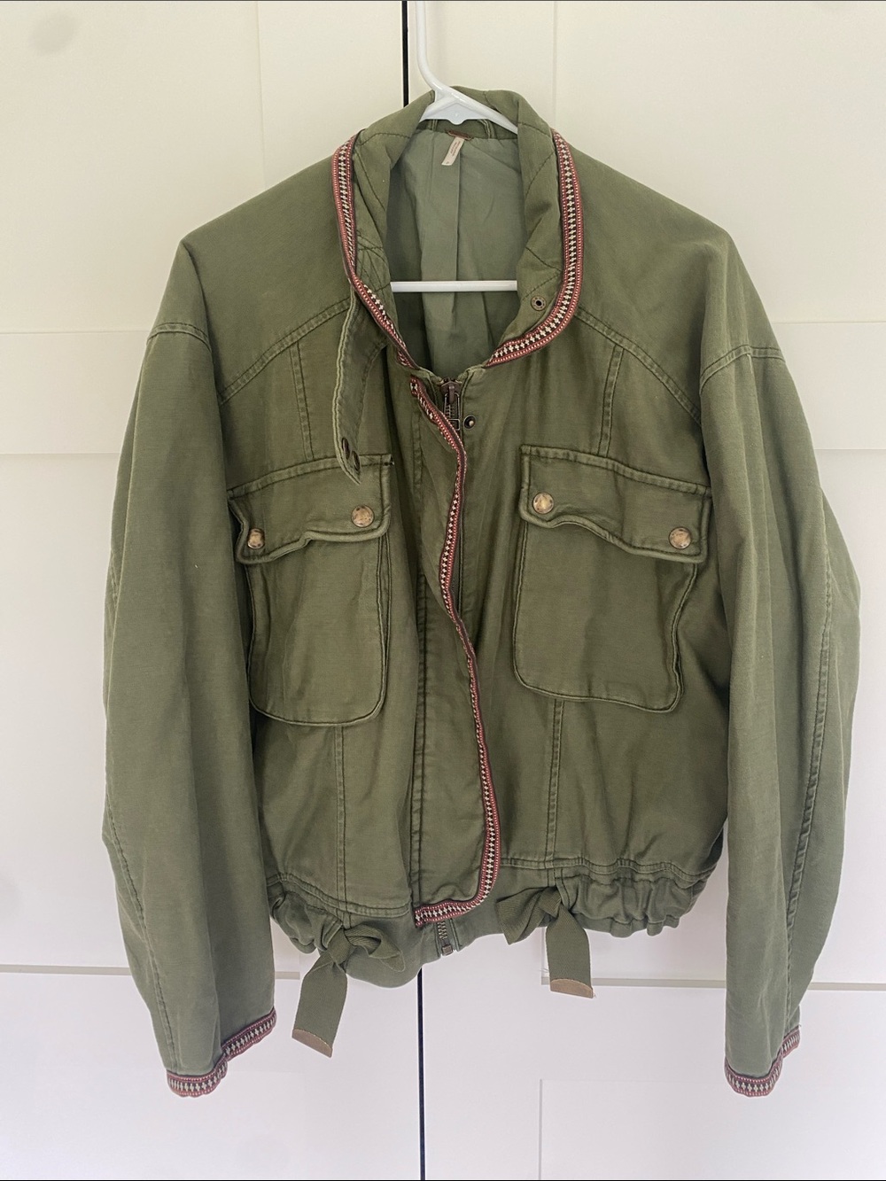 Free People Army Green Jacket with Branded Loop Detail